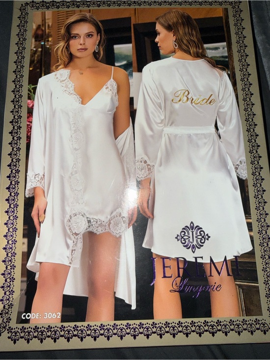 Other - Lingerie Bride Satin Lace Robe and Chemise Set in White